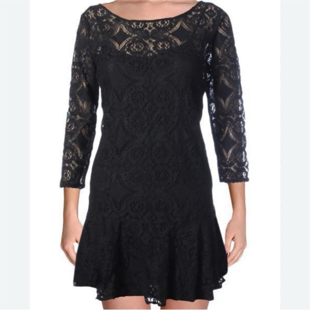FREE PEOPLE Black Lace Fit and Flare Mini Dress